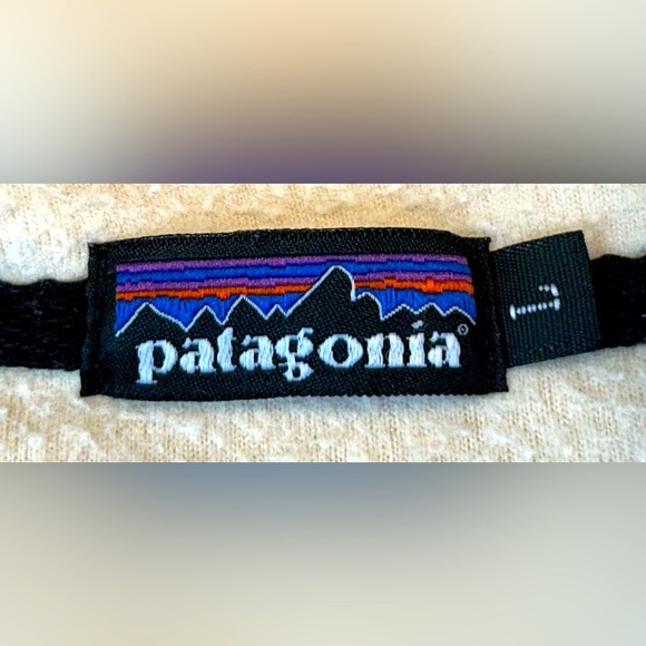 Patagonia 1/4 Zip Pullover Fleece Sweatshirt in Cream with Navy Trim, Size Large - Picture 8 of 13